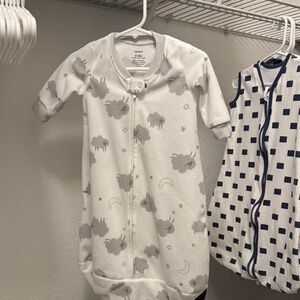 Carter's White and Gray Sleep Sack with Cloud Design